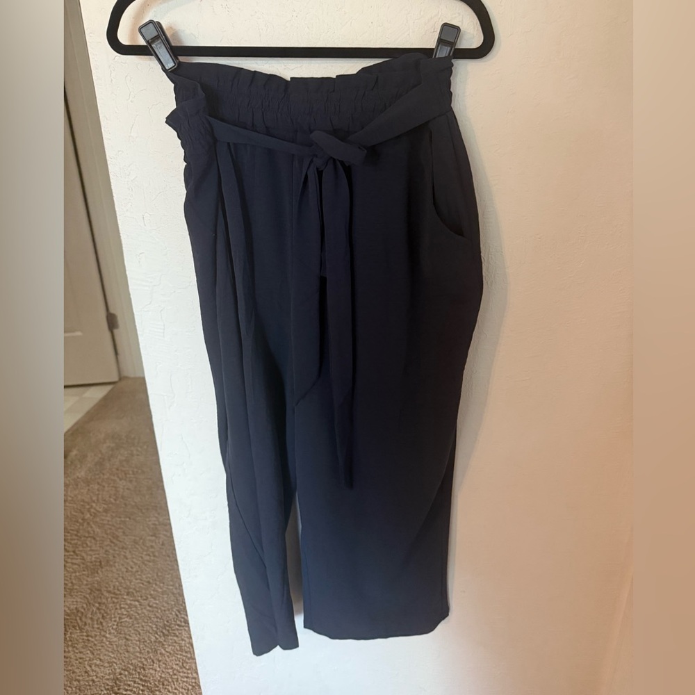 Navy blue Tie-Waist crop Pants